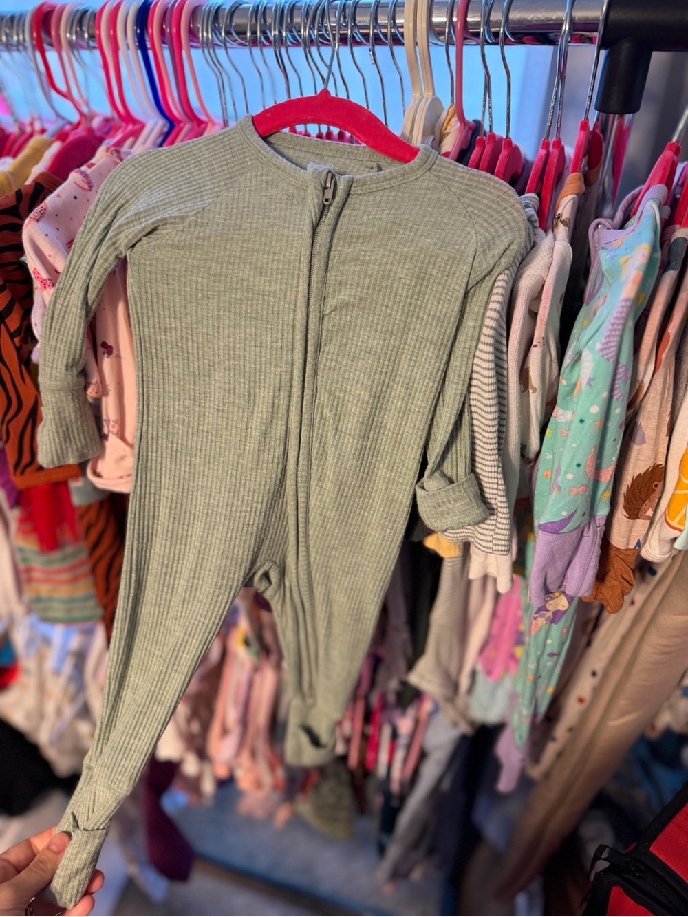 Little Sleepies Ribbed Zip One-Piece in Sage Green